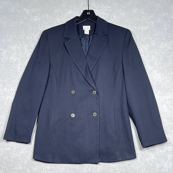 Ann Taylor Loft Blazer Women’s Size 8 Navy Blue Double Button Jacket Pockets - Picture 1 of 9